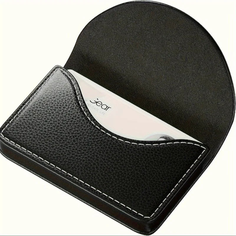 1pc Luxury Lychee Leather Business Card Holder,Large Capacity Metal Magnetic Closure,Desk Organizer for Office Photo Card Holder Oasis Select black