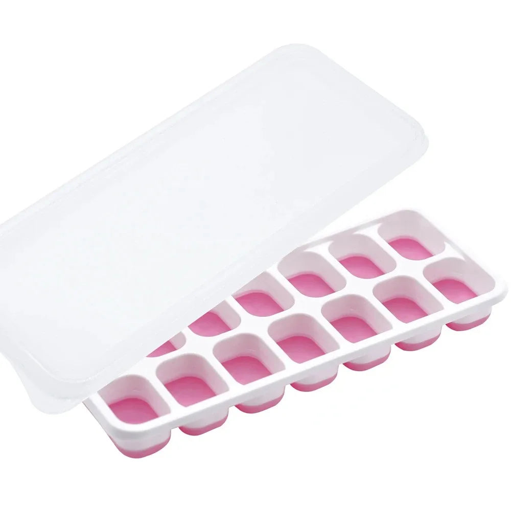 Ice Cube Tray Mold with Lid Silicone Square 14 Cube Easy Release Ice Cube Molds Summer Kitchen Bar DIY Iced Cocktail Freeze Tool Oasis Select Pink