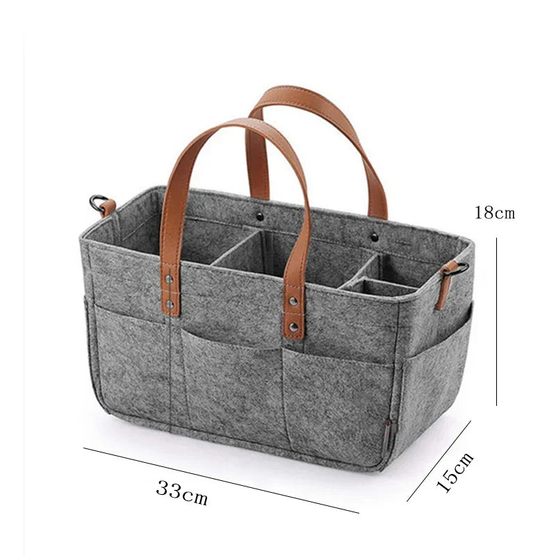 Baby Felt Storage Nursery Organizer Basket Infant Diaper Bag with Handle Caddy Changing Nappy Kids Storage Carrier Large Pocket Oasis Select