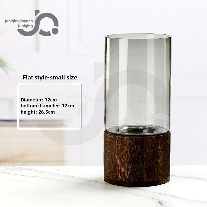 Modern Simple and Creative Wooden Piers Glass Vases Tabletops Home Flower Arrangements and Study Decorations Flower Vase Oasis Select Small size