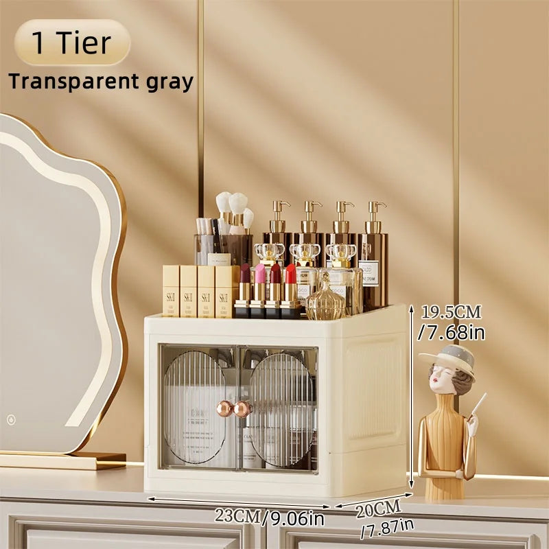 Foldable Desktop Makeup Organizer Multi-Layer Storage Cabinet Large Capacity for Cosmetics Toiletries Books Oasis Select 1 Layer Black
