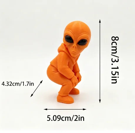 Squatting Hooded Alien Figurine 3D Printed Mini ET Desk Decor Statue Cool Intergalactic Space Ornament for Gaming Office Desktop Oasis Select Electric buttocks 4