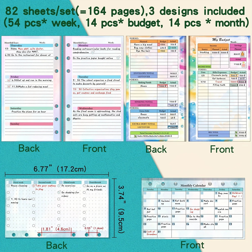 Weekly Monthly Planner Inside Paper Stationery Paper Refill Inner Pages Spiral Binder Paper A6 Loose Leaf Paper Budget Pages Oasis Select