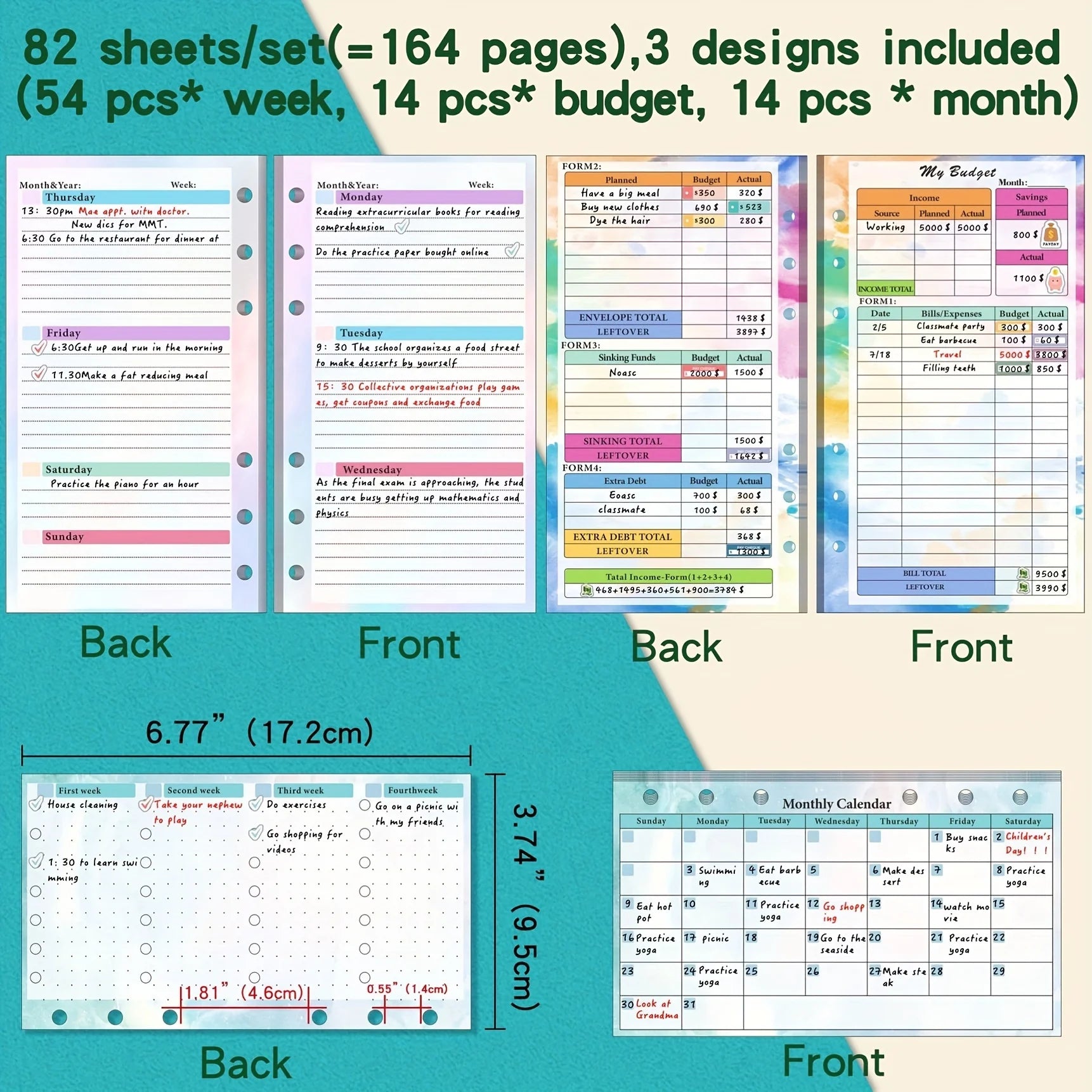 Weekly Monthly Planner Inside Paper Stationery Paper Refill Inner Pages Spiral Binder Paper A6 Loose Leaf Paper Budget Pages Oasis Select