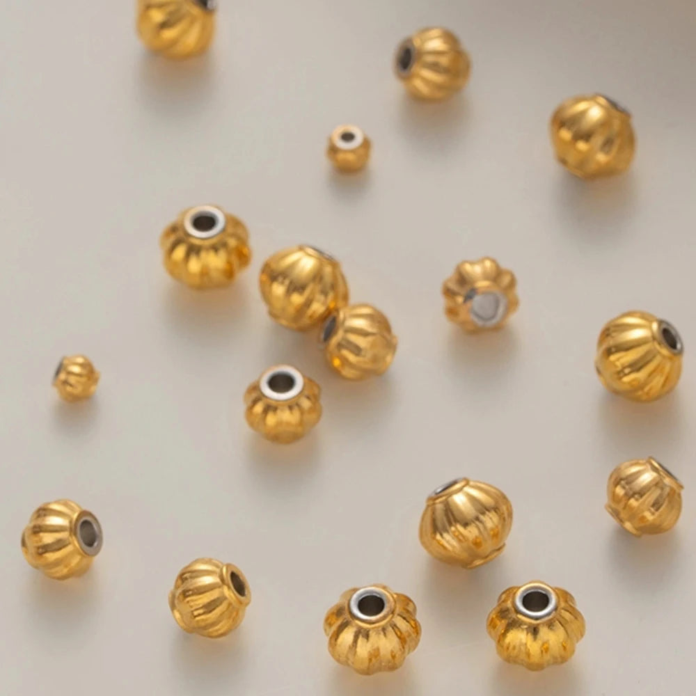 20pcs 3/4/5/6mm Stainless Steel Corrugated Pumpkin Round Beads Metal Spacer for DIY Braceket Necklace Craft Jewelry Making Oasis Select