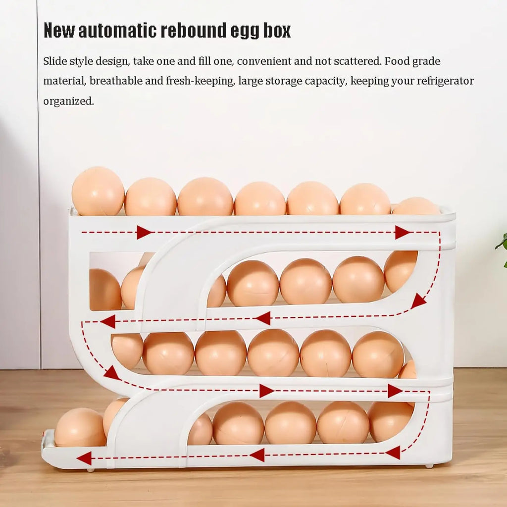 4-Tier Rolling Egg Holder Egg Etorage Space-Saving Auto-Feed Egg Container for Refrigerator Eggs 18 Count Kitchen Organizer Oasis Select