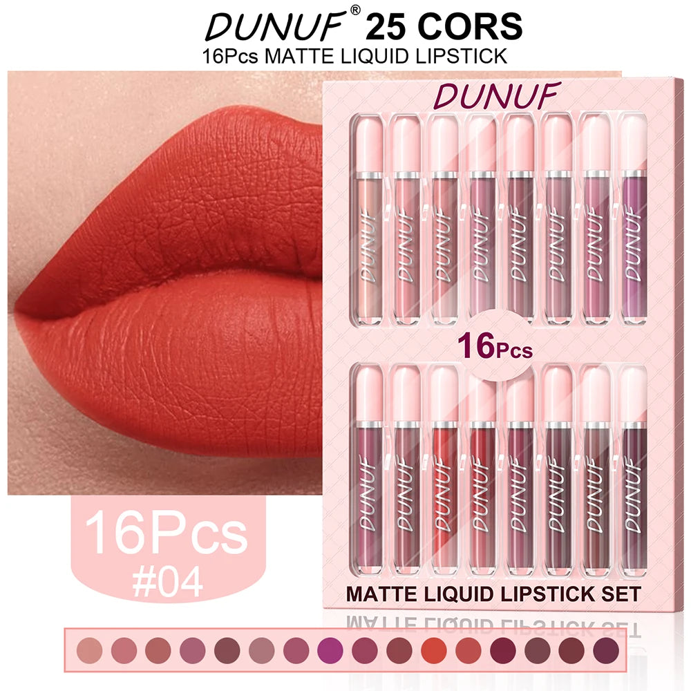 Matte Lip Gloss 16pc/set: Waterproof Lipstick Moisturizing Long Lasting Non-Stick Cup, Nude, Y2K Christmas Valentine's Day Gifts Oasis Select 04