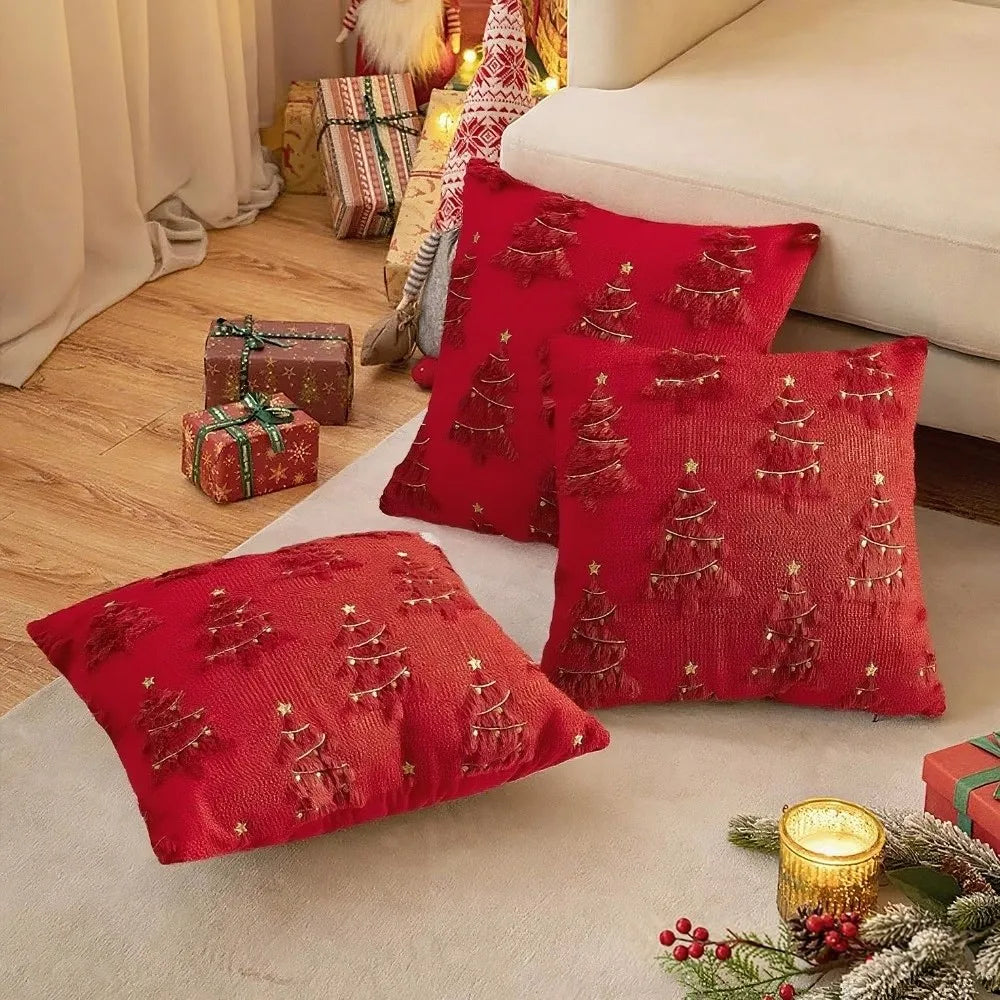 Christmas Plush Pillowcase – Xmas Tree & Reindeer Cushion Cover