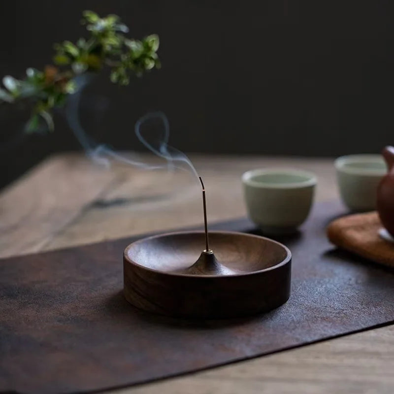 North American Black Walnut Solid Wood Incense Stick Burner Base Handmade Tea Ceremony Round Incense Censer Agarwood Tray Holder Oasis Select