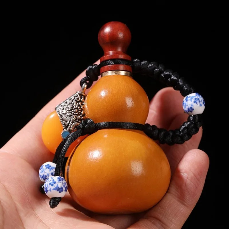 Natural Small Gourd Pendant Openable Wine Gourd, Beeswax Leak-Proof Portable Lucky Wenplay Gourd for Bag & Key Decoration Oasis Select