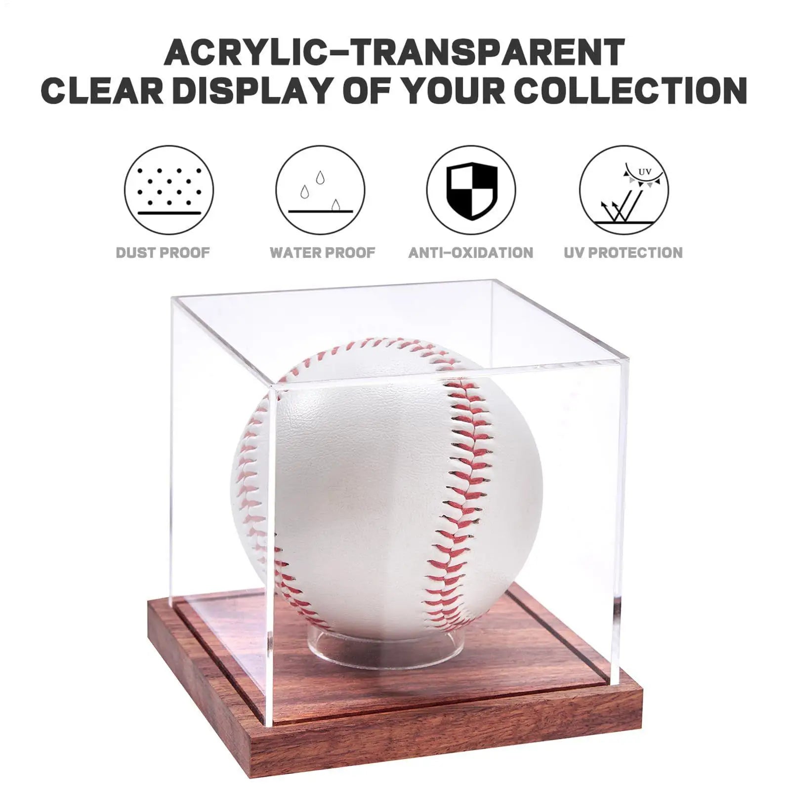 Baseball Display Case Game Ball Display Case Acrylic Clear Sports Souvenirs Organizer with Wooden Base for Tennis Golf Softball Oasis Select