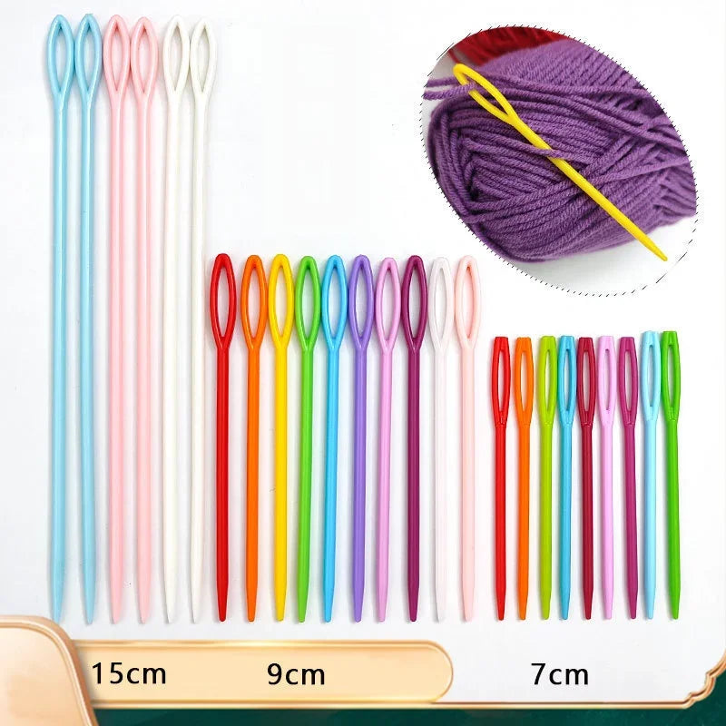 30 PCs Mixed Color 7/9/15cm Plastic Knitting Needles Crochet Hooks Wool Yarn Needle Children DIY Sweater Weaving Tools Accessory Oasis Select