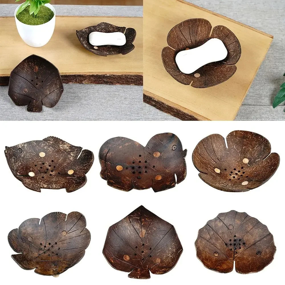Coffee Coconut Shell Soap Holder Coconut Shell Fish Elephant Drainage Soap Dish Flower Leaf Heart Drain Tray Soap Box Oasis Select
