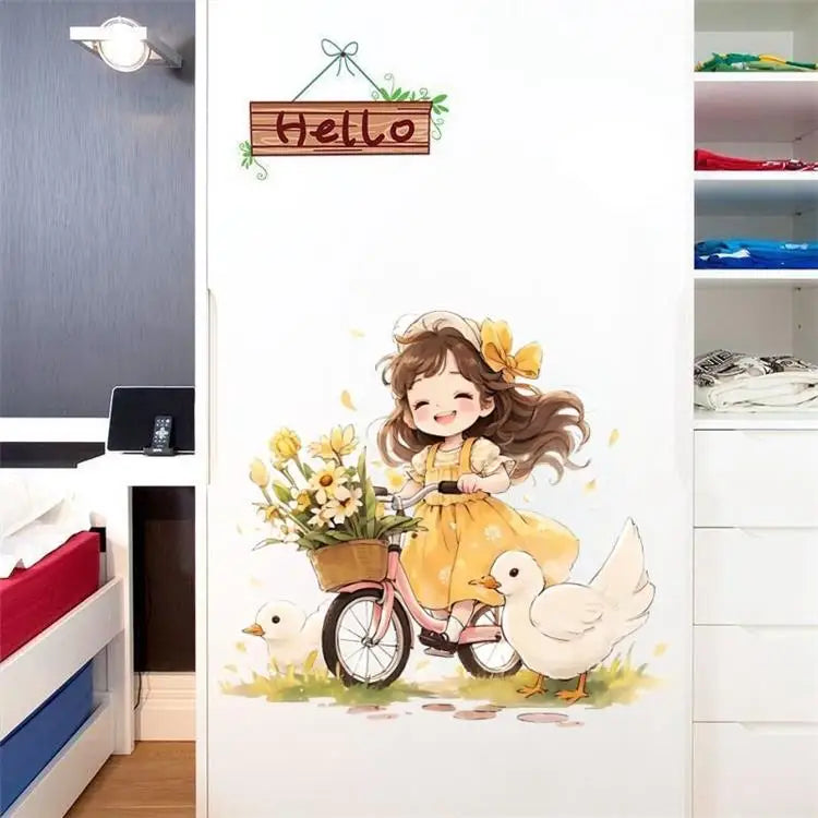 Today Also Try To Be Happy Duck Positive Girl Stickers Paper Wall Doors and Windows Decoration Refrigerator Car Cute Decals Oasis Select