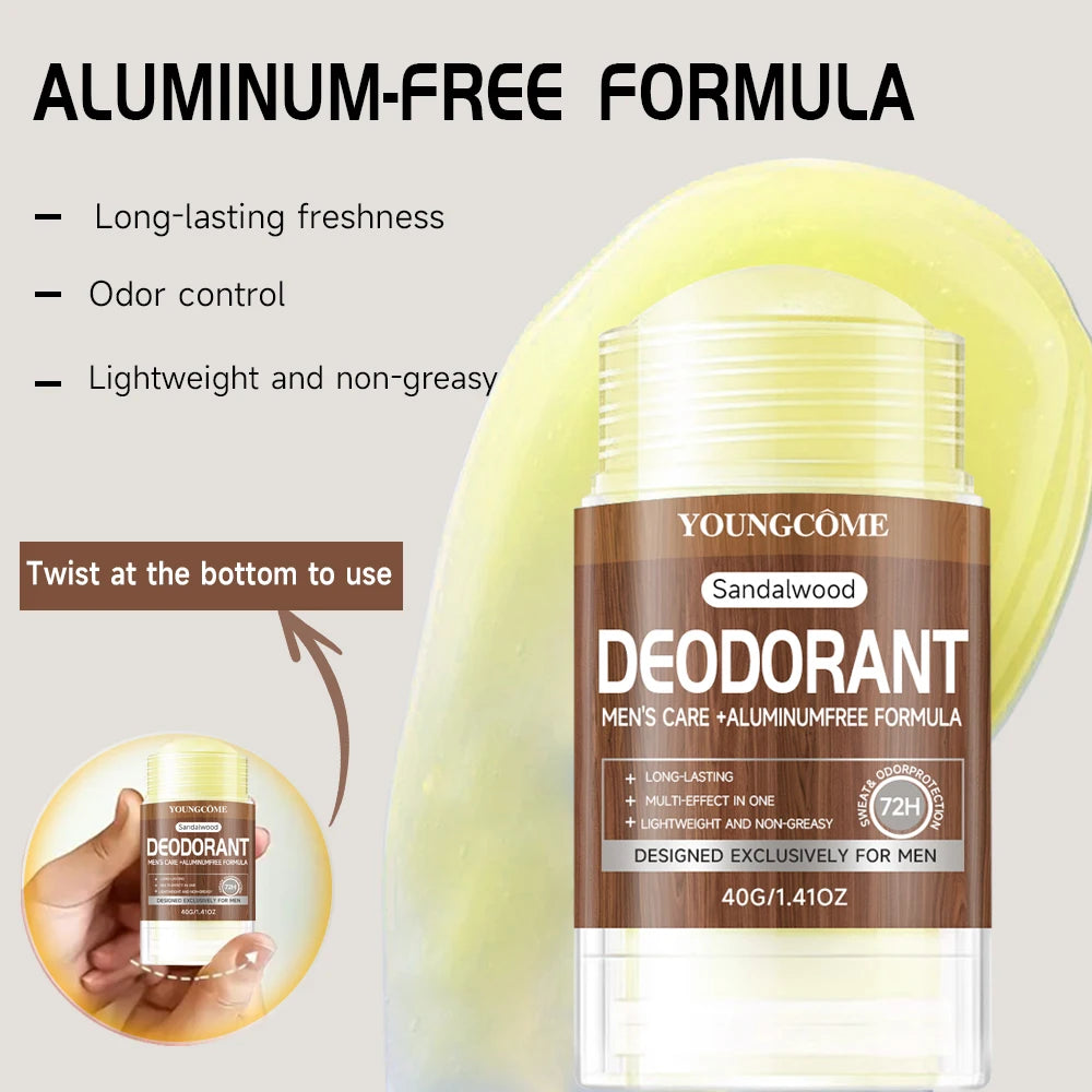 Men Sandalwood Deodorant Stick Anti Sweating Keep Drying Lasting Fragrance Remove Armpit Odor Underarm Refresh Sticks 40g 1/3set Oasis Select