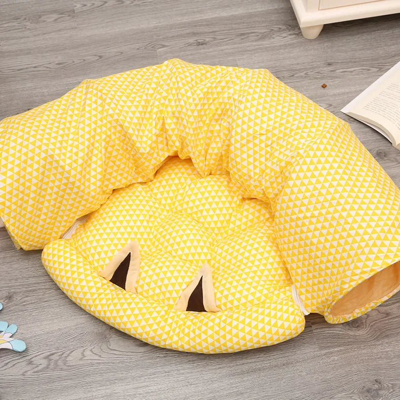 Pet Cat Tunnel Toys 2 In1 Collapsible Cat Nest Kitten Bed Tunnels Interactive Play Toy Indoor Tent for Cat Exercising Products Oasis Select Yellw-Spring Summer