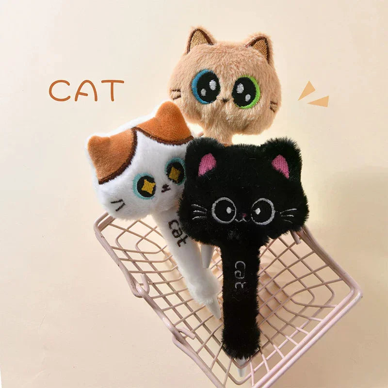 Creative Cute Cat Style Plush Gel Pens 0.5mm Black Quick-drying Click Pen For School Office Writing & Signature Stationery Gifts Oasis Select