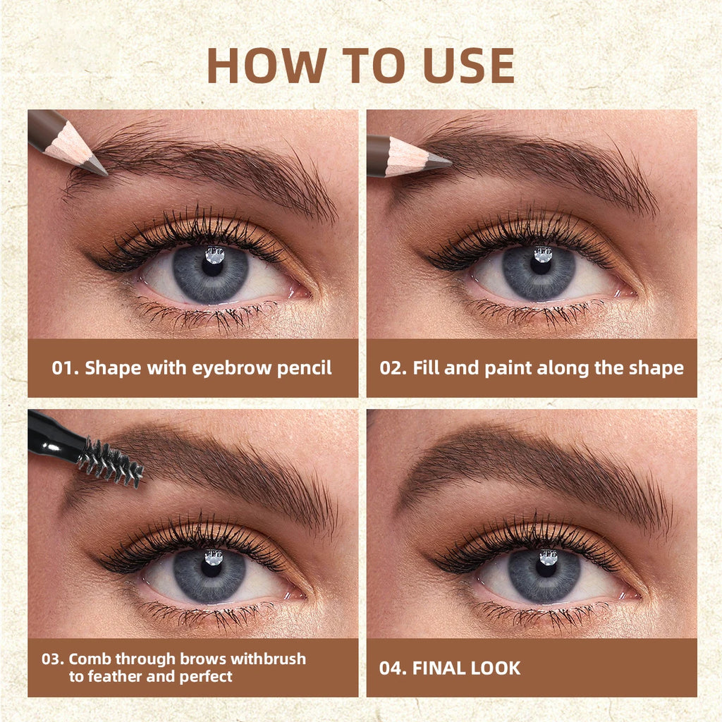 USHAS 2-in-1 Waterproof Eyebrow Pencil & Spoolie – 5 Colors