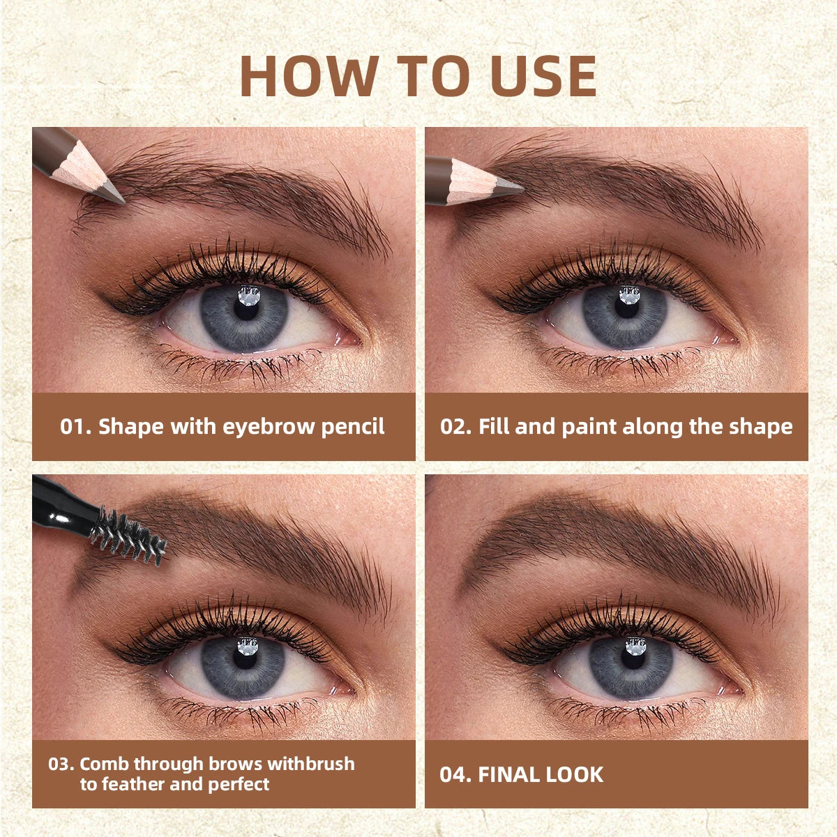 USHAS 2-in-1 Waterproof Eyebrow Pencil & Spoolie – 5 Colors