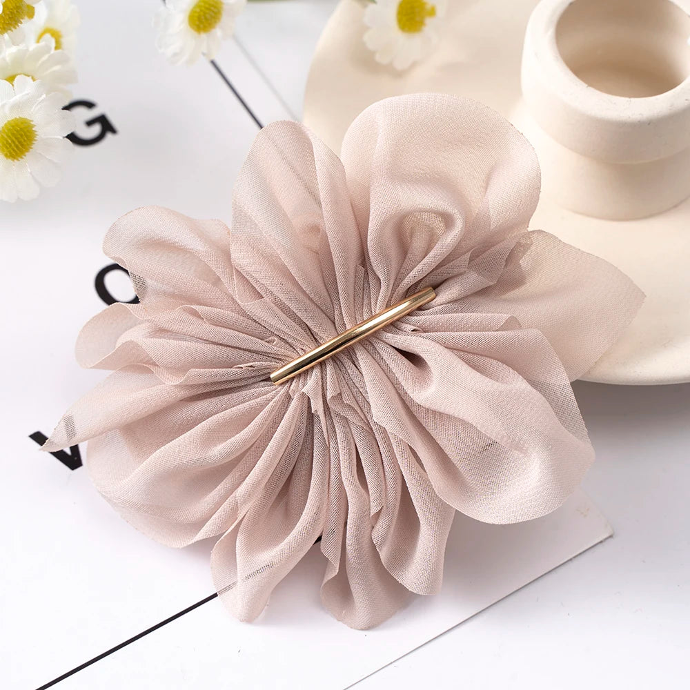 Big Spring Hair Claw Clips Women Metal Chiffon Flowers Ponytail Holder Hairpin Barrettes Fashion Girls Hair Accessories Hairgrip Oasis Select 3 light brown