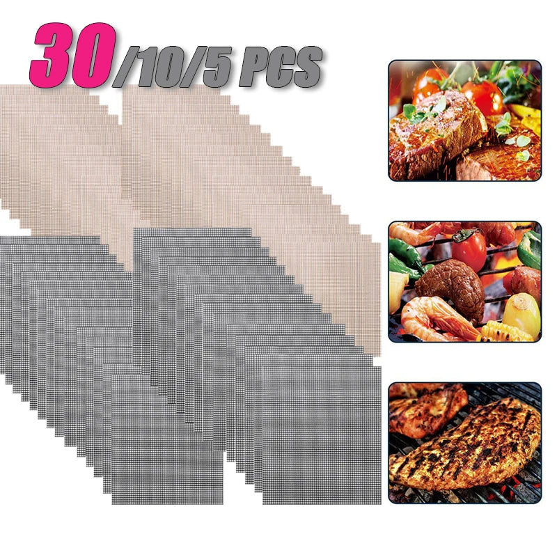 50PCS Non-Stick High Temperature Resistant BBQ Grid Pad Barbecue Mesh Reusable Easily Cleaned Cooking Pads Baking Grill Tool Oasis Select