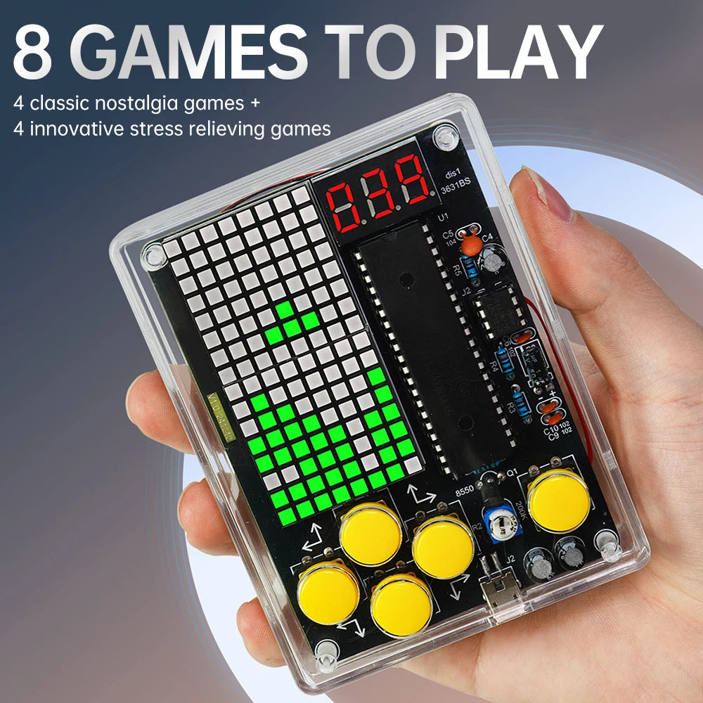 Upgraded DIY Game Kit Retro Classic Electronic Soldering Welding Tranning Set with Purple Blue Acrylic Case Mini Game Console Oasis Select