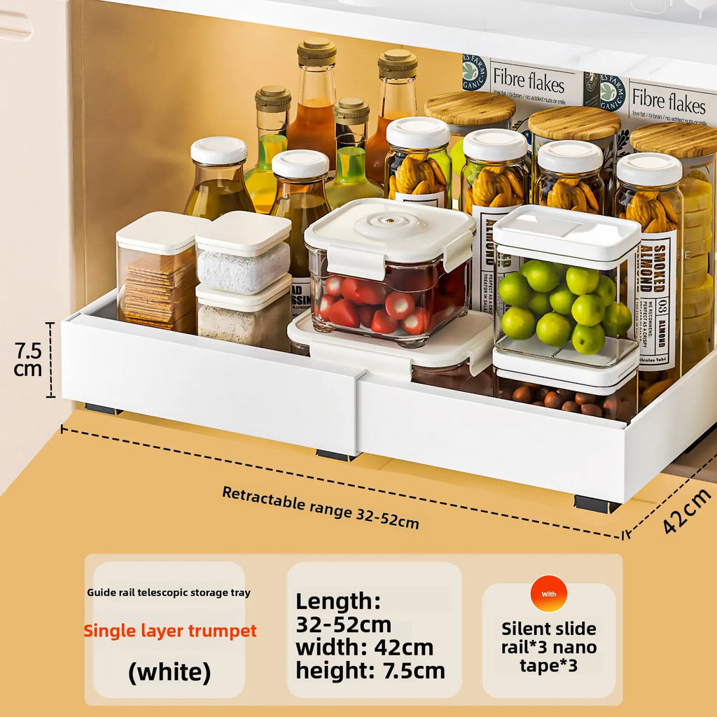 Kitchen retractable rack, seasoning bottle in cabinet, pulling storage rack, sink, pot, sundries, organizing rack, drawer Oasis Select White Small