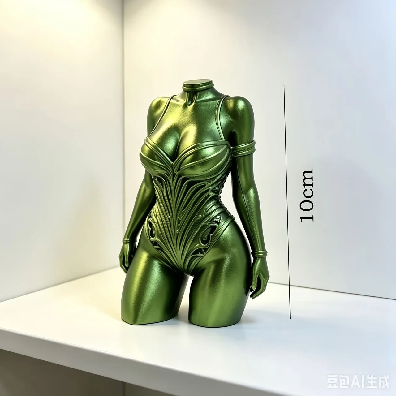 Cyberpunk Style Woman Torso Figurine 3D Printing Art Statue Future Technology Desktop Ornament Home Decor for Living Room Office Oasis Select Upper body green