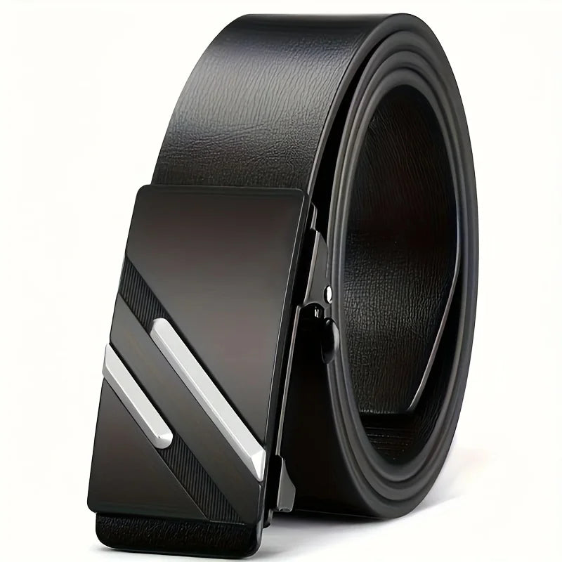 Men's belt made of synthetic leather with an automatic alloy buckle, durable and suitable for casual and semi-formal occasions. Oasis Select Silver 120cm