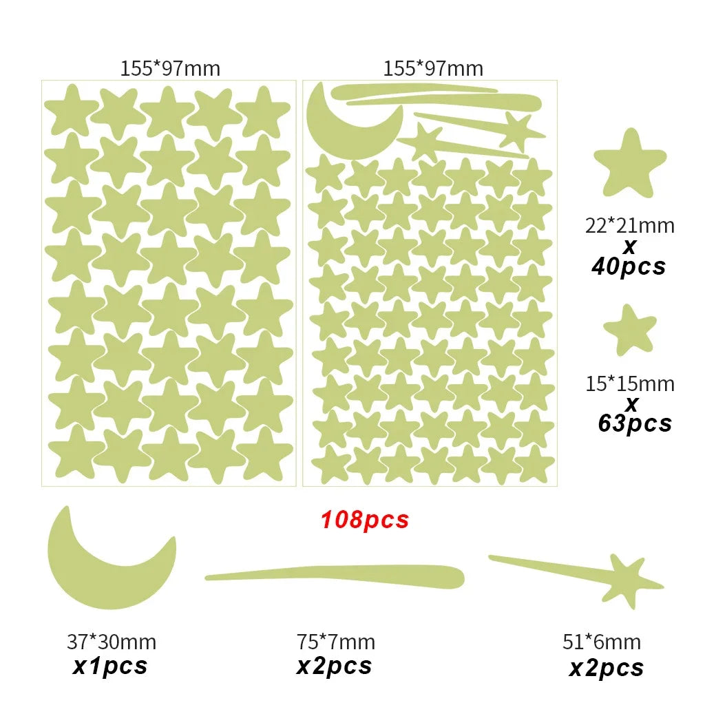 Luminous Moon Stars Wall Stickers for Kids room Bedroom Decor Glow in the dark Earth Wall Decals Noctilucent Stickers Home Decor Oasis Select 108 Stars Small