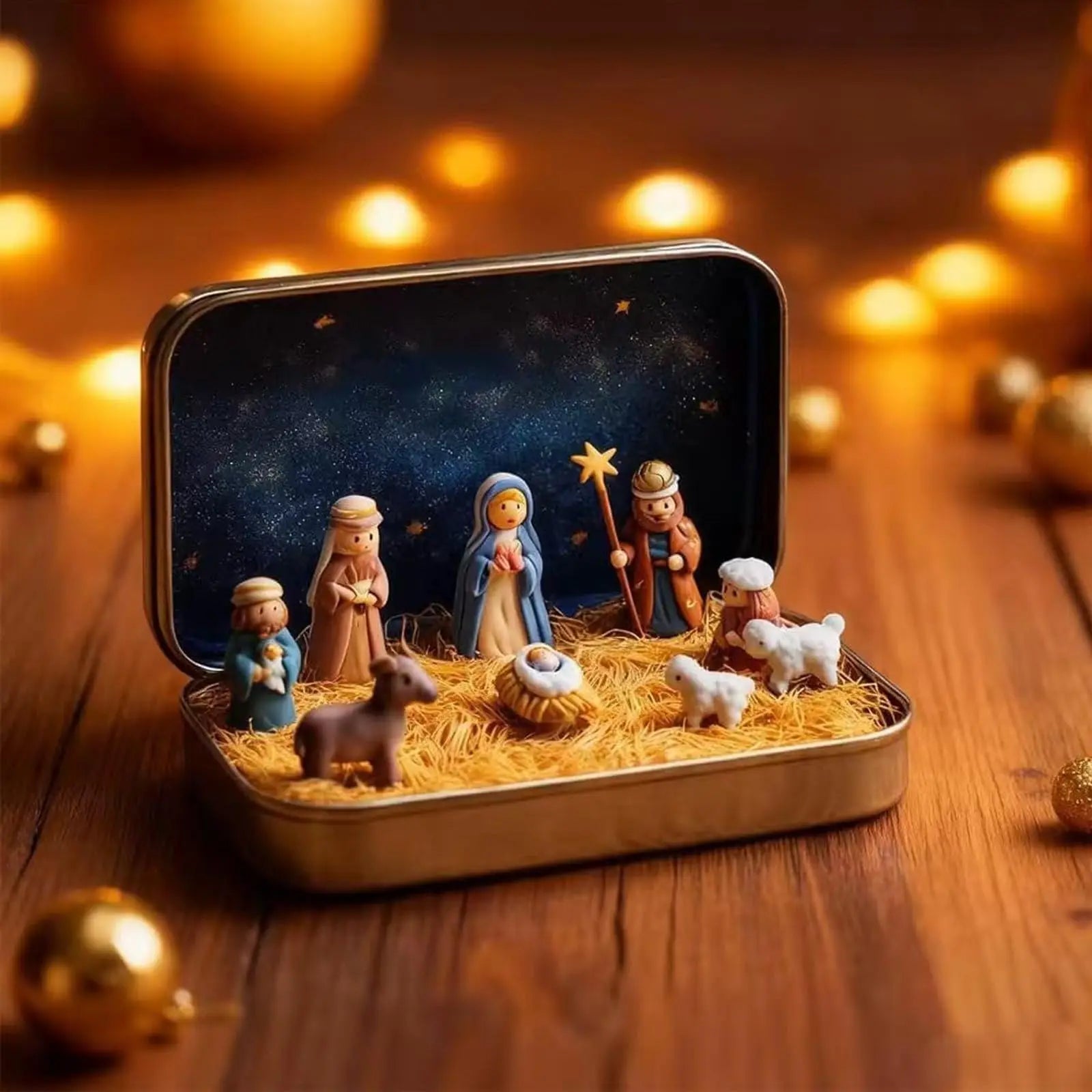 Handmade Wooden Christmas Nativity Scene Box Ornament | Xmas Christmas Nativity Ornament Oasis Select