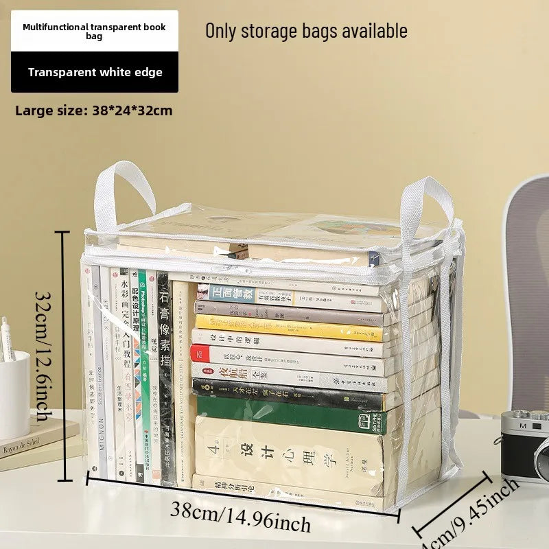 Large Capacity Clear Storage Tote Bag Waterproof Organizer with Reinforced Handles for Books Toys & Home Organization Oasis Select White Large