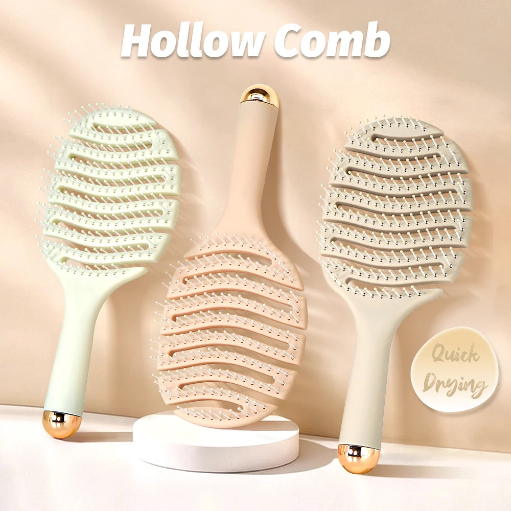 Creamy Hollow Wave Hair Brush - Flexible Vent Design, Round-Tip Bristles for Scalp Massage & Fast Detangling Oasis Select