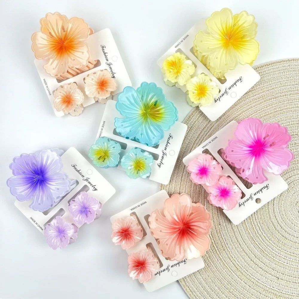 3Pcs/Set Gradient Hair Claws Hibiscus Acrylic Hawaiian Flower Hair Clip Clamp Sweet Flower Ponytail Clip Summer Hair Accessories Oasis Select