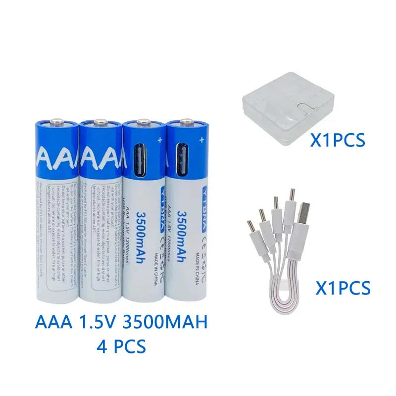 Rechargeable AAA Li-ion Batteries (4-Pack) Ultra-Long Battery Life, Ideal for Rechargeable Devices Includes Charging Cable Oasis Select 4 AAA 3500MAH 1cable