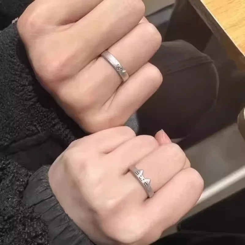Kawaii Cat Dog Animal Couple Ring for Women Men Fashion Size Adjust Lover Rings Valentine's Day Party Jewelry Gifts Oasis Select