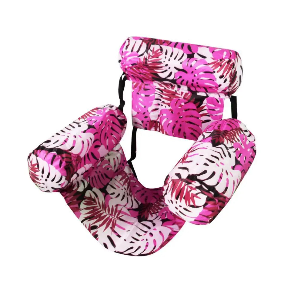 Inflatable Pool Floating Chair, 3 Airbags Anti-tip Leaf Print Floating Lounge, Water Hammock for Pool Beach Summer Water Play Oasis Select pink