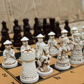 Vintage Chess Set PU Leather Board 3D Carved Resin Pieces Creative Soldier Statue Classic Strategy Game Ideal for Birthday Gifts Oasis Select As picture