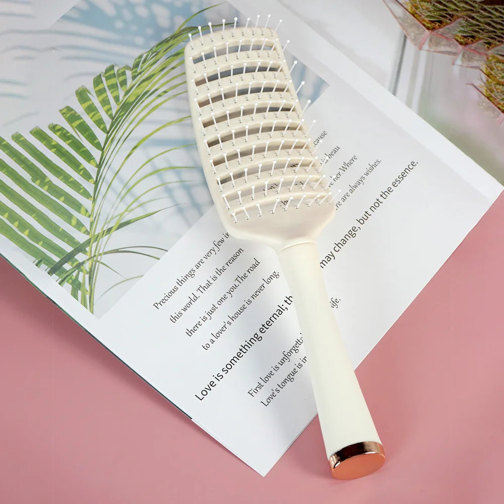 3-Piece Hair Comb Set: Cushion Massage Comb, Wide Tooth Comb & Hollow Comb - Milky White Oasis Select 9737-Milk-Beige-02