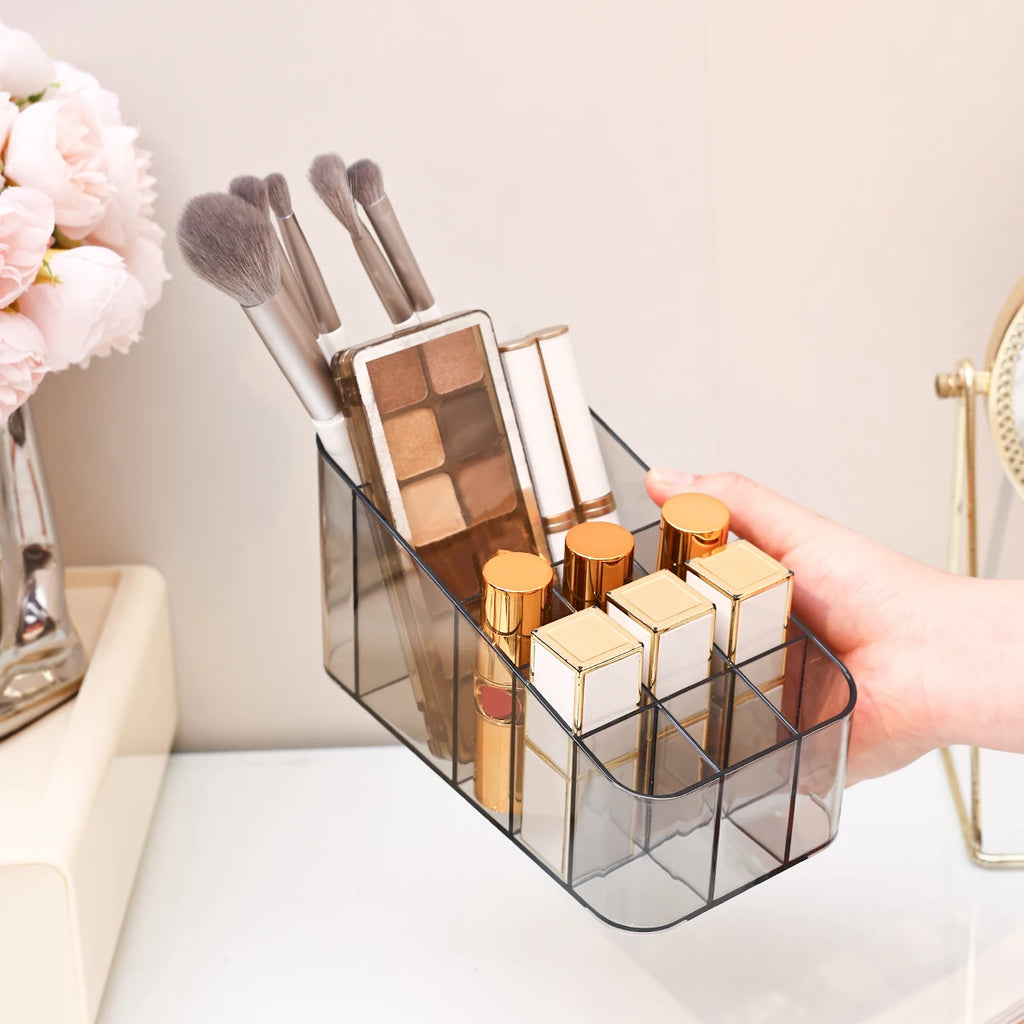 1pc Transparent/Transparent Black Cosmetics Storage Rack Multi Grid Makeup Brush Lipstick Makeup Brush Storage Box Oasis Select