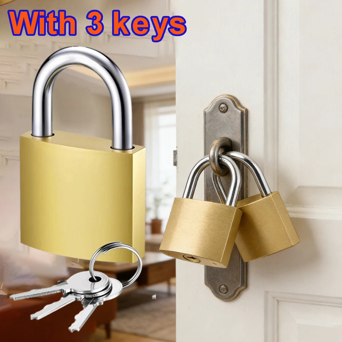 Golden Heavy-Duty Keyed Padlocks with Keys - 33mm Large Locks, Secure Locker Locks for Backpacks, Luggage, School Gym Lockers Oasis Select