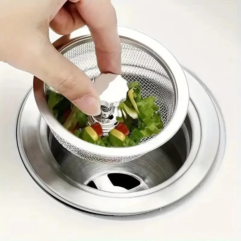 2Set Kitchen Sink Strainer With Handle & Stopper Replacement Drain Basket Stainless Steel Mesh Filter Waste Hole Oasis Select