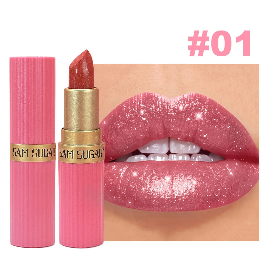 SAM SUGAR Metallic Glitter Lipstick – Shimmer Pearl Lip Gloss