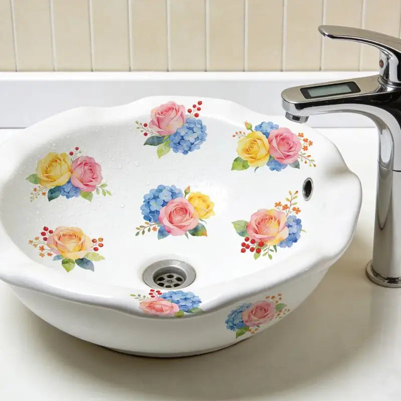 Floral Bathroom Stickers – Waterproof Removable PVC Decals