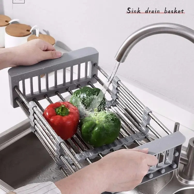Sink Drain Rack Drain Bowl Rack Hang Dishes Drain Basket Retractable Kitchen Sink Storage Rack Oasis Select