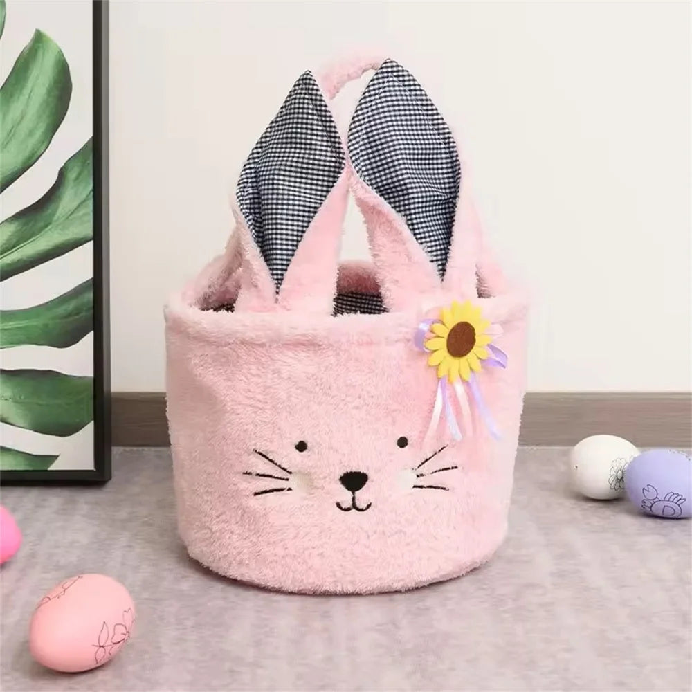 Easter Basket Cute Plush Candy Bag with Handle Soft Pasty Storage Bucket Easter Egg Decorations and Gift Basket Oasis Select Pink Other