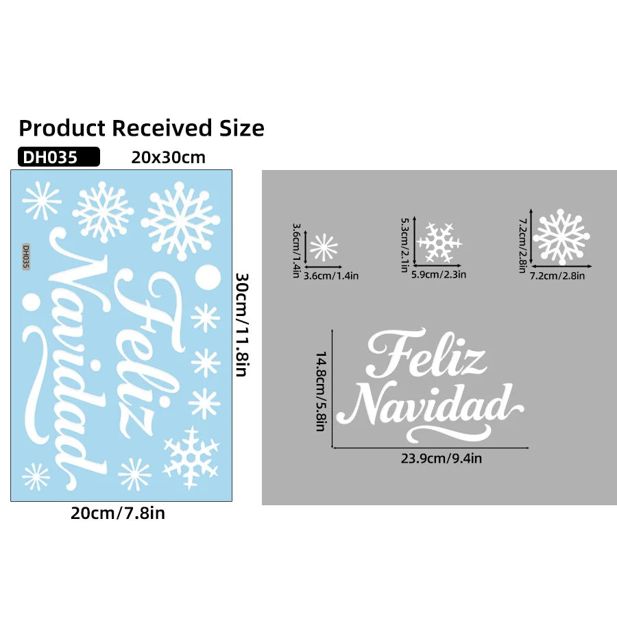 2026 Christmas New Santa Claus Snowman Spanish and German Holiday Greetings Window Display Static Window Stickers Oasis Select DH035