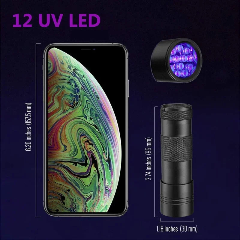UV Black Light Flashlight 9/12/21 LED 395nm Pet Stain Detector