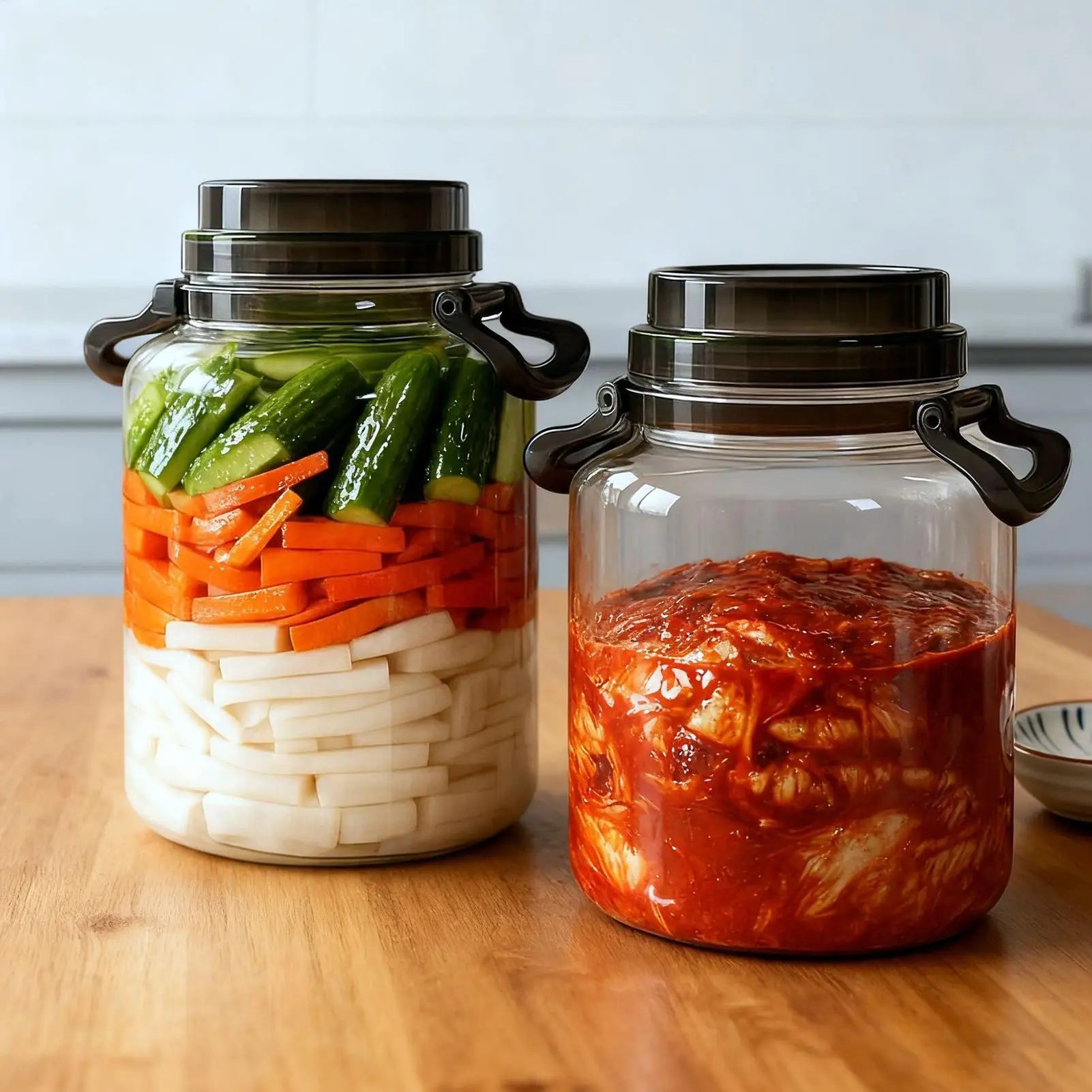 Pickle Jars 5L Airtight Round Storage Canister with Handle Pickle Holder for Brewing Kitchen Pantry Counter Countertop Food Oasis Select
