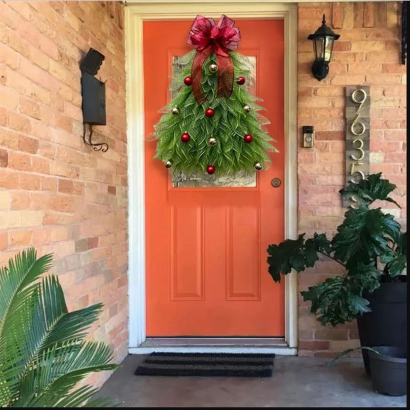 Christmas Tree Wreath Simulation Christmas Wreath Door Decoration Door Hanging Home Holiday Garden Decoration Props Oasis Select